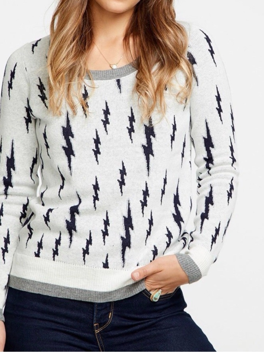 Chaser Crewneck Sweater with Lightning Bolt Pattern